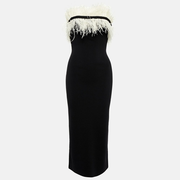 Stunning black/ivory Staud - Nellie feather-trimmed midi dress😍 - Picture 9 of 13